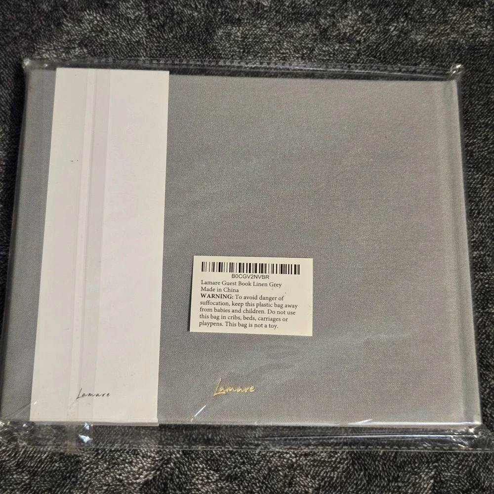 NEW Lamare Guest Book Gray Linen 100 Pages Ribbon Bookmark Any Occasion Wedding
